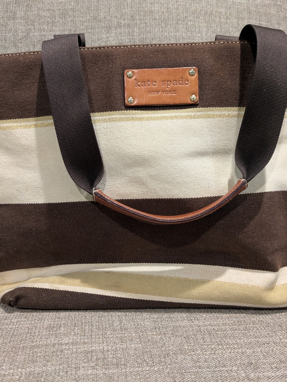kate spade Brown and Cream Striped Canvas Tote